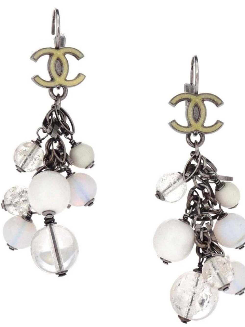 Chanel CC Dangle Acrylic Pierced Earrings Silver 07A 179275